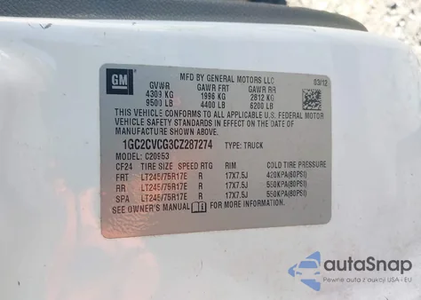 2012 Chevrolet Silverado 2500Hd Work Truck from USA, damaged, VIN 1GC2CVCG3CZ287274